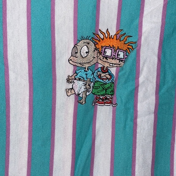 Nickelodeon Purple & Teal Striped Tee.  Size Medium. - Picture 2 of 5